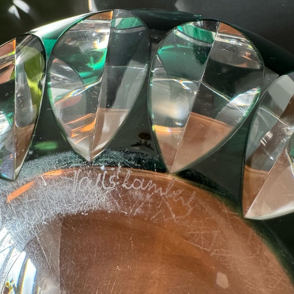 Val St Lambert Emerald Green Cut-to-clear Crystal Ashtray - Picture 7 of 7